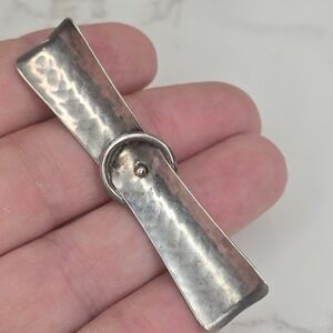 Vintage Sterling Silver 835 Modernist Bar Brooch Pin Hammered Style MCM